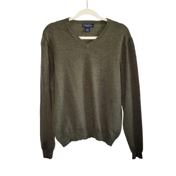 Vtg Brooks Brothers Men's M Green V-Neck Stretch Merino Wool Lightweight Sweater - Picture 1 of 9